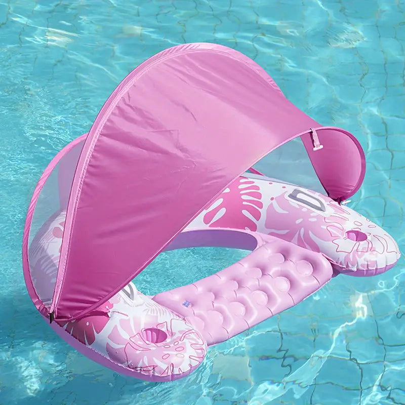 Inflatable Pool Float with Canopy with Cup Holder Compact Lounger for Lake Summer Beach-Various Options