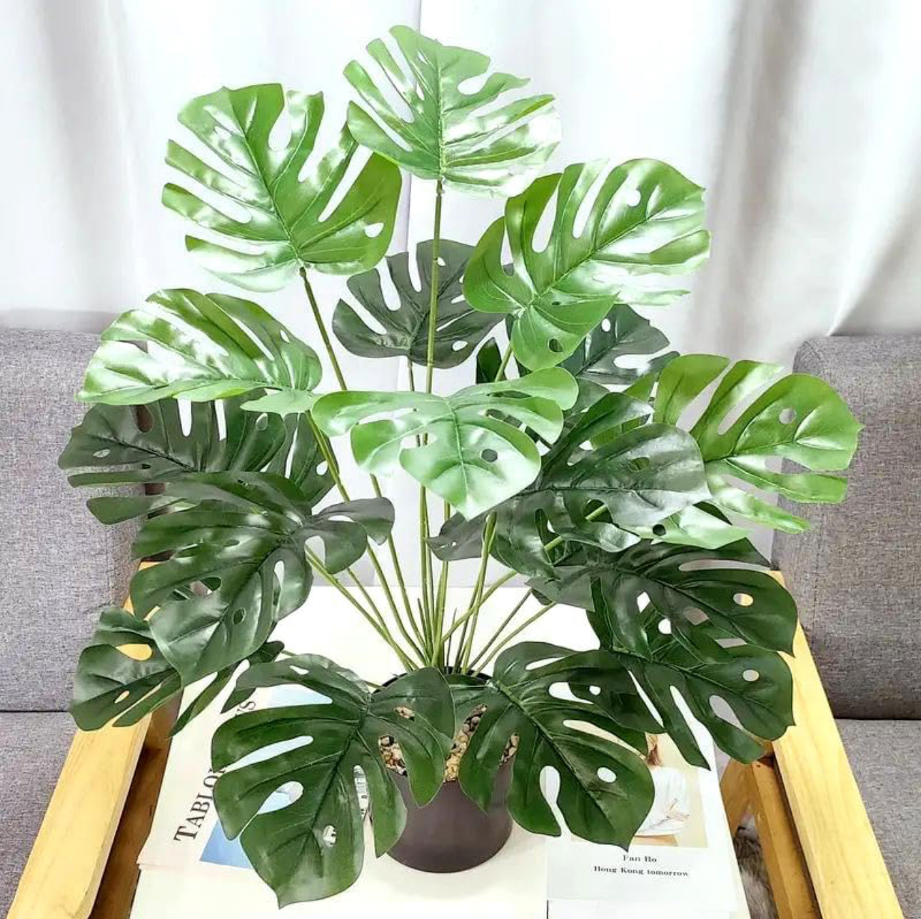 Artificial Monstera Plant Indoor, Artificial Tall Plant 18 Branches in Pot, Large Faux Monstera Plant Real Touch Green Fake Plants for Bedroom Office Garden Wedding Party Deco 1M
