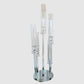 MHome  5-Arm Crystal Round Glass Taper Candle Candelabra, Pillar Candle Holder Wedding Centerpiece