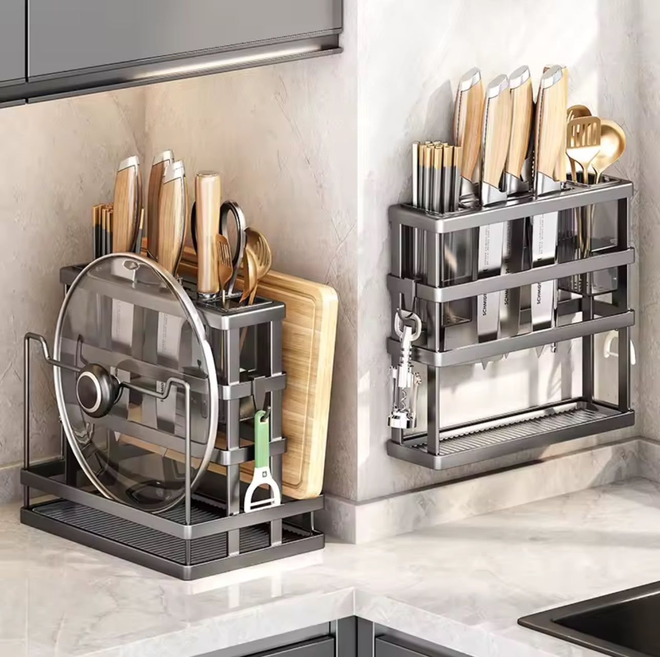 MHome Wall-Mounted Multifunctional Kitchen Knife & Pot Lid Rack