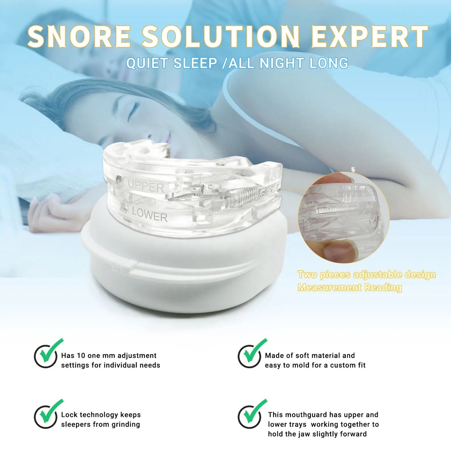 New Anti-snore Mouthguard, Adjustable Anti-snoring Mouthpiece, Night Time Teeth Mouthguard Bruxism Sleeping Bite Guard.
