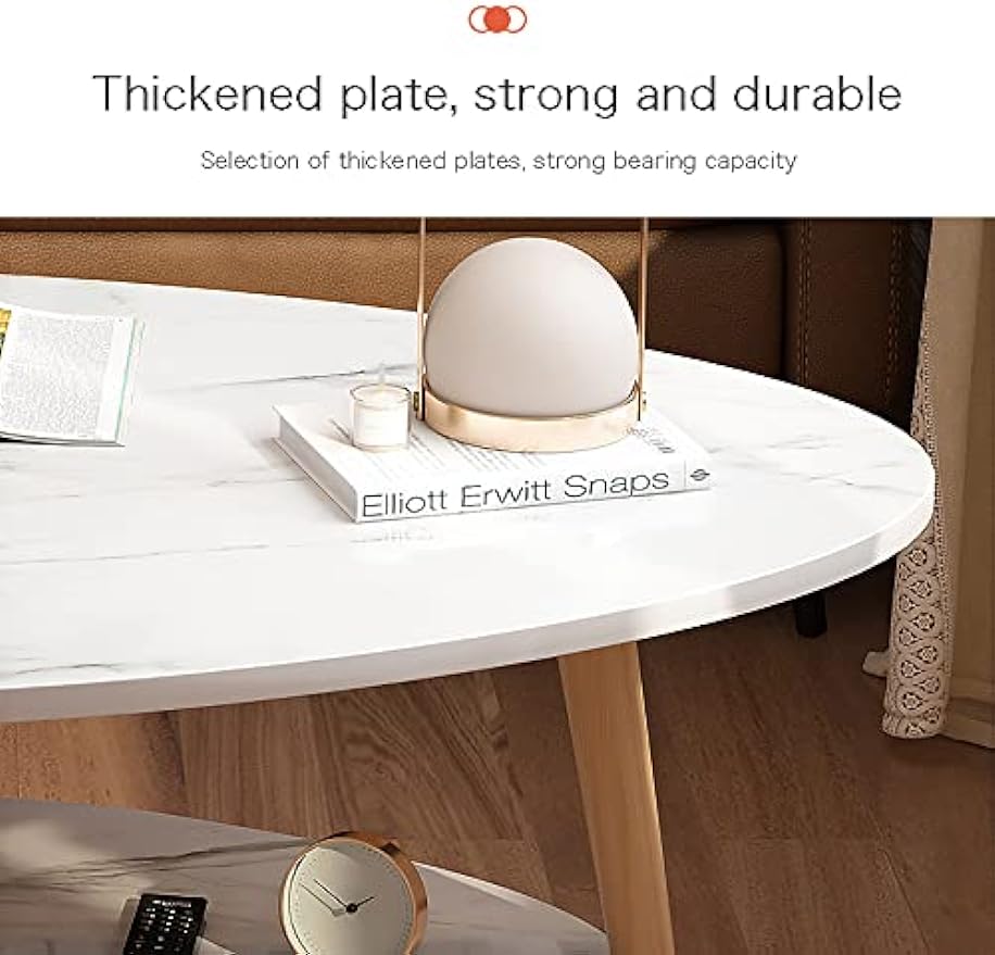 MFurn White Marble Coffee Table – Nordic Double-Layer Wooden Living Room Table