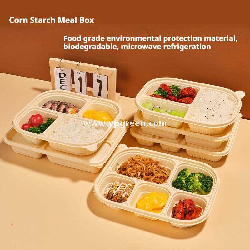 Compostable Cornstarch Takeaway Container with Lid - Eco-Friendly 5 - Compartment Box/ Pack 50pc