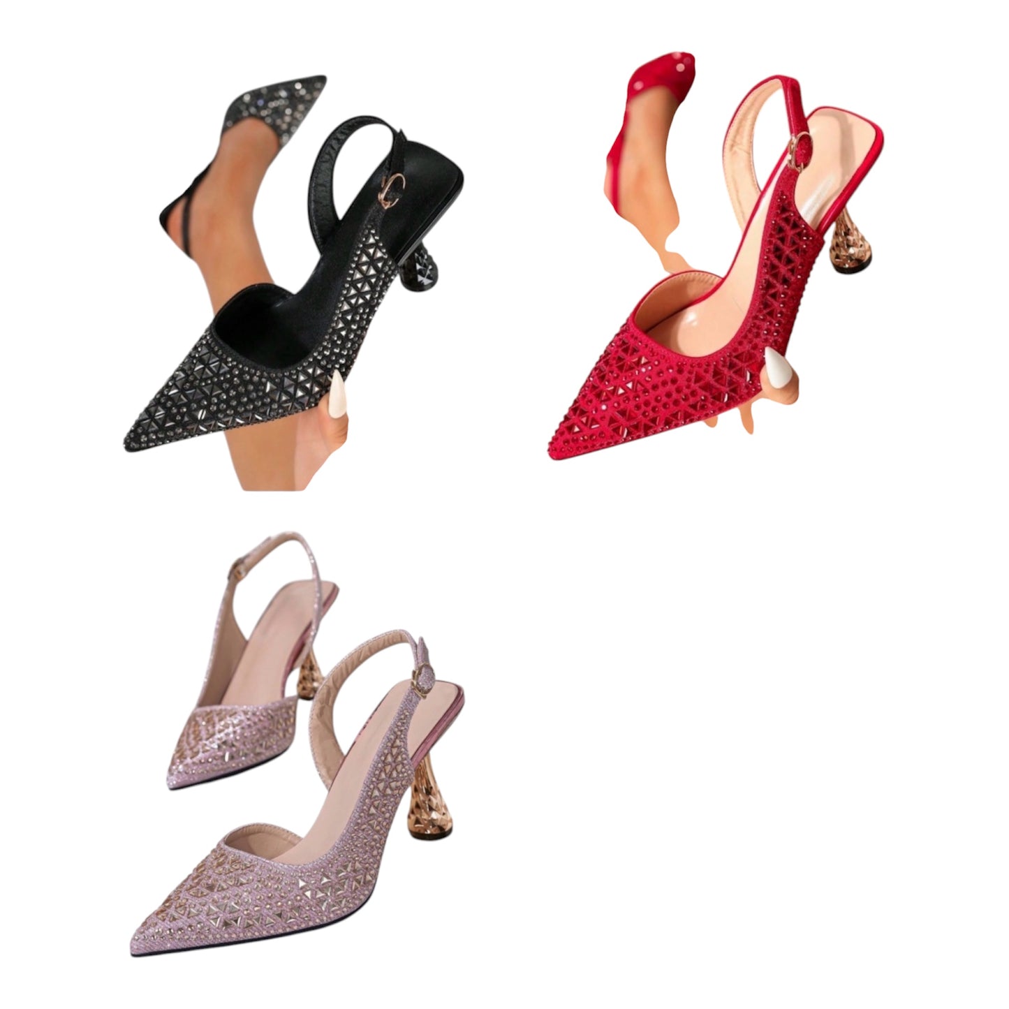 Ladies Glamorous Pointed-Toe Slingback Pumps-Various Colours