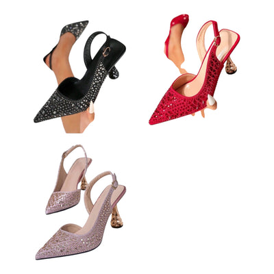 Ladies Glamorous Pointed-Toe Slingback Pumps-Various Colours