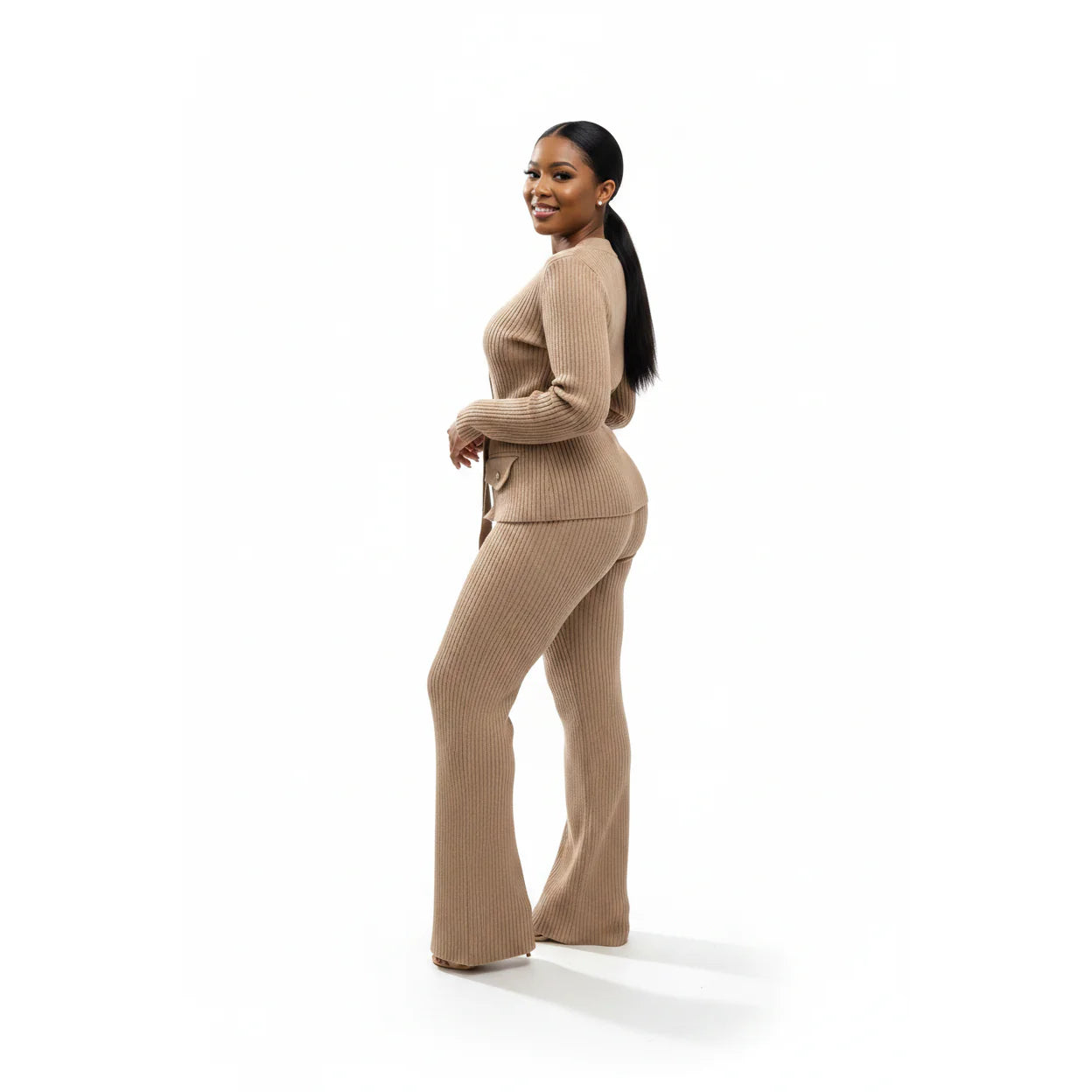 Ladies Knitted 2pc Cardigan & Wide Pants Sets -Various Colours