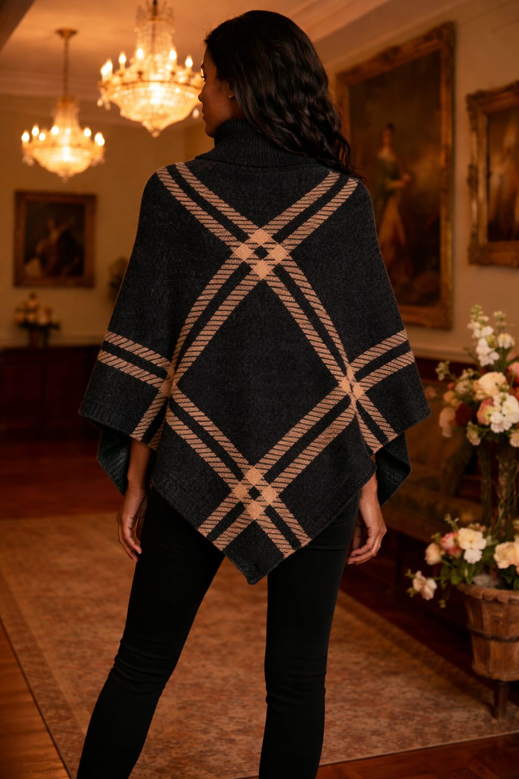 Ladies Geometric Knitted Poncho