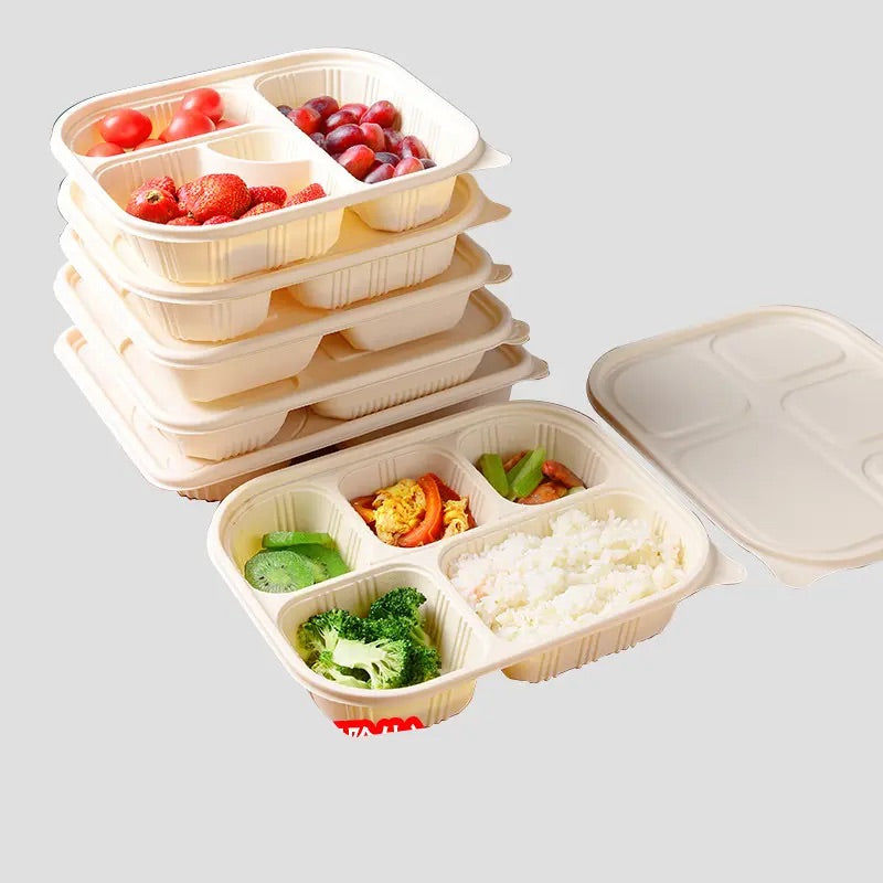 Compostable Cornstarch Takeaway Container with Lid - Eco-Friendly 5 - Compartment Box/ Pack 50pc