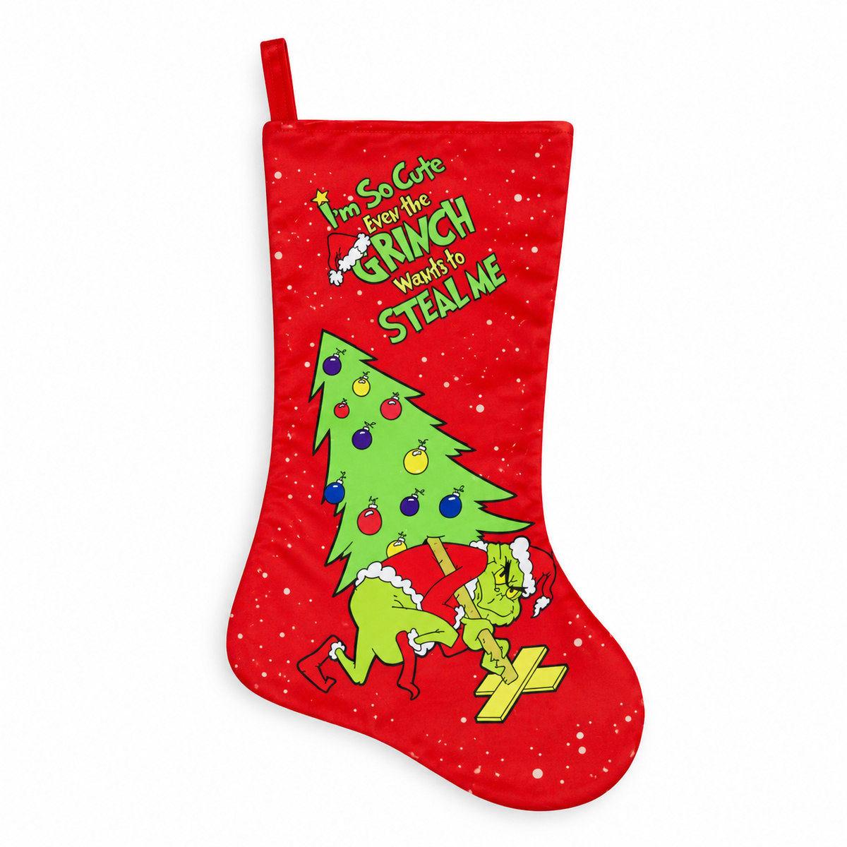 Grinch Christmas Stocking, 46 cm Large Hanging Stocking, Festive Mantel and Fireplace Decoration