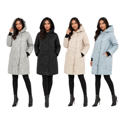 Ladies Petite Quilted Hooded Trench Coat- Various Colours