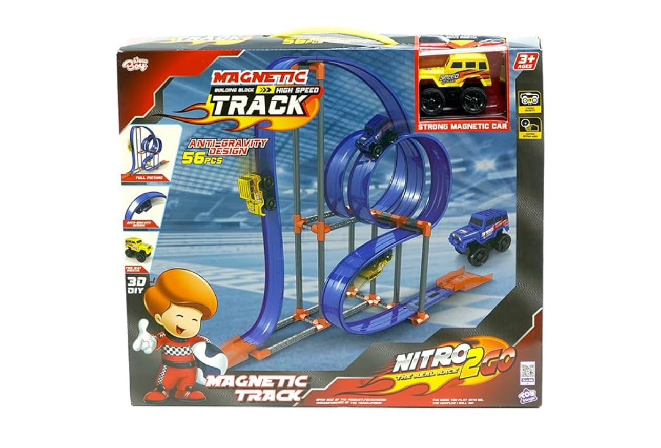 Nitro2Go Magnetic Track High-Speed Racing Set,Track, Car Racing set for Kids, Boys & Girls Age 3+ years 56pc