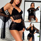 Womens Sexy Lingerie Robe Set - 3 Piece Women's Lingerie Lace Floral Robe with Bra and Panty Set Babydoll Sheer Nightgown-Various Colours