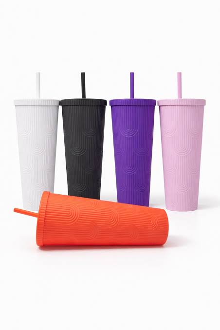 MHome Plastic Reusable Studded Tumbler with Straw-Various Colours