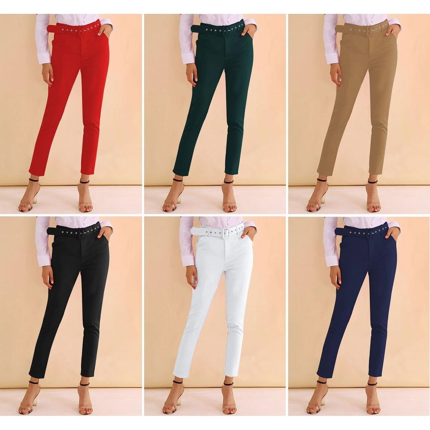 Ladies High Waisted Formal Ankle Trousers-Various Colours