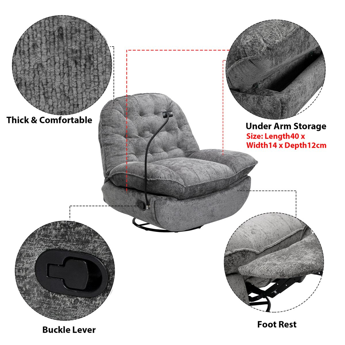 MHome Swivel Rocker Recliner Chair with Adjustable Backrest Footrest
