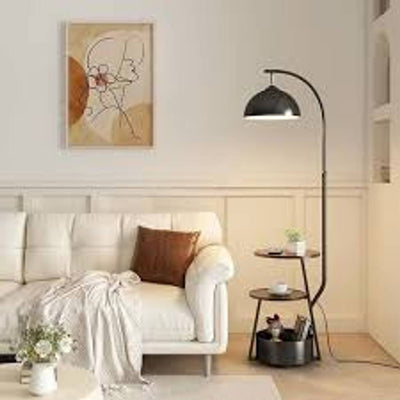 MHome  3-in-1 Arc Floor Lamp with Side Table & Storage Shelf