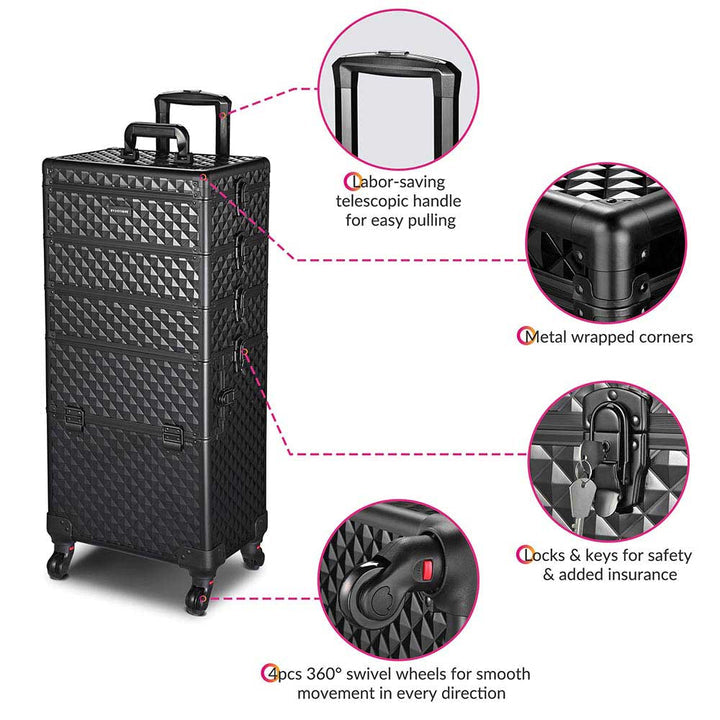 Professional 4 In 1 Cosmetics Makeup Rolling Makeup Case