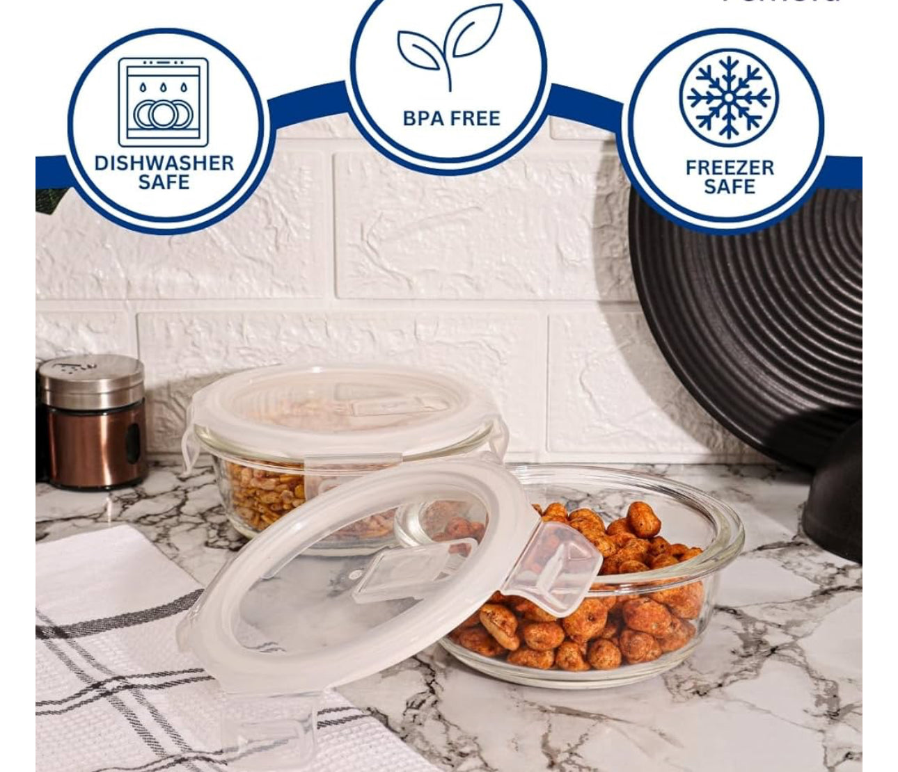 MHome Borosilicate Glass Food Storage Container With Air Vent Lid, Set of 3pc