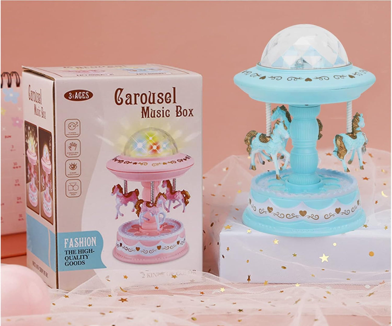 Carousel Music Box Starry Sky Projector Lamp European Wrapped Rocking Horse Music Box Christmas Children's Day Birthday Gift