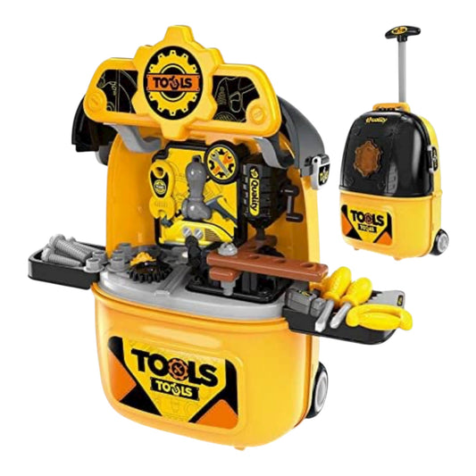 Mkids Suitcase Trolley Work Bench Workshop Toy Mobile Playset with Wheels 2 in 1 Realistic Accessories Work Tools DIY Safe Toys Lightweight for Kids
