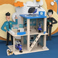 Kids Wooden Police Station Playset, RolePlay Dollhouse, 3-Level with Figures