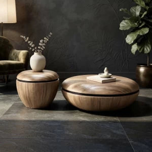 MFURN Designer Coffee Table Set 2pc Walnut
