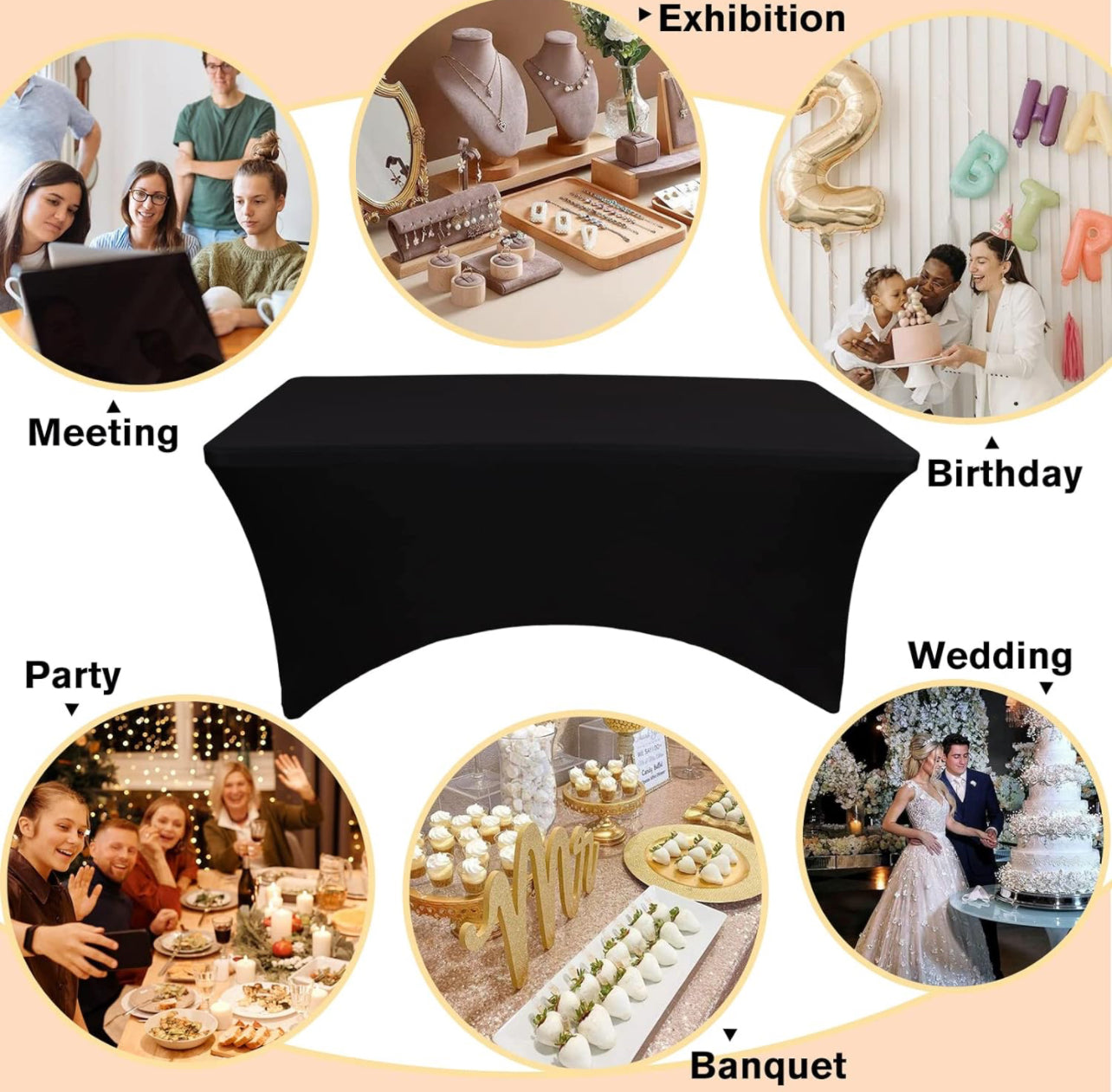 Rectangle Table Tablecloth Wrinkle Resistant Table Cover Stretchable Patio Tablecloths for Wedding Party Banquet
