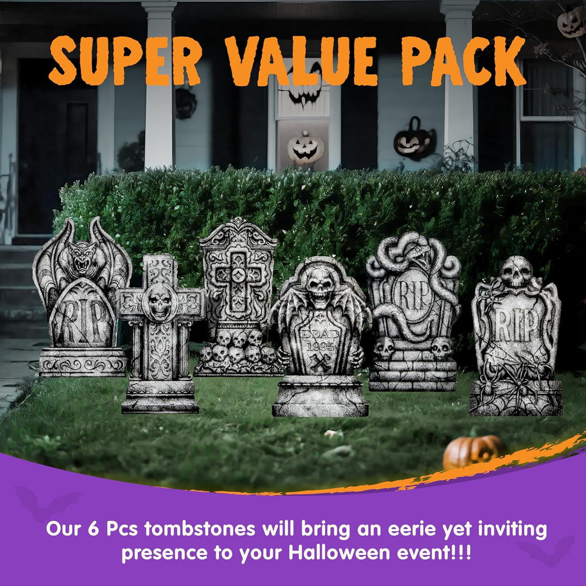 9-Pack Halloween Tombstone Yard Signs, 41.5cm Outdoor Graveyard Decorations