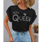 Women Black Queen Short Sleeve Cotton T-shirt