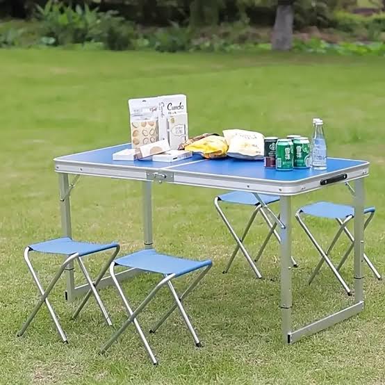 MFURN Portable Aluminium Folding Table & 4 Chair Set-Various Colours