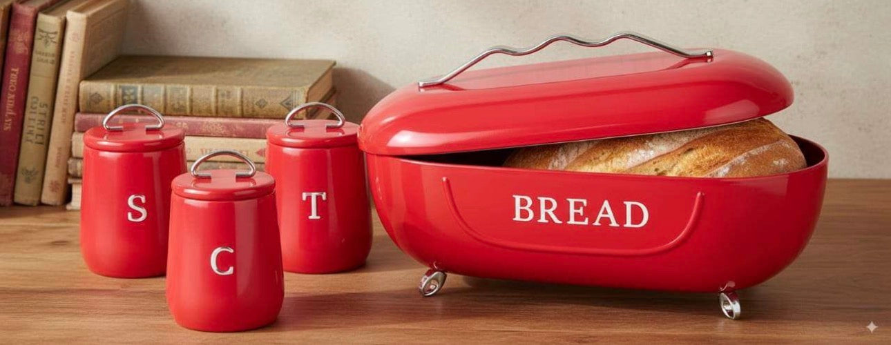 MHome Retro-Style BreadBin & Canister 4pc Set- Various Colours
