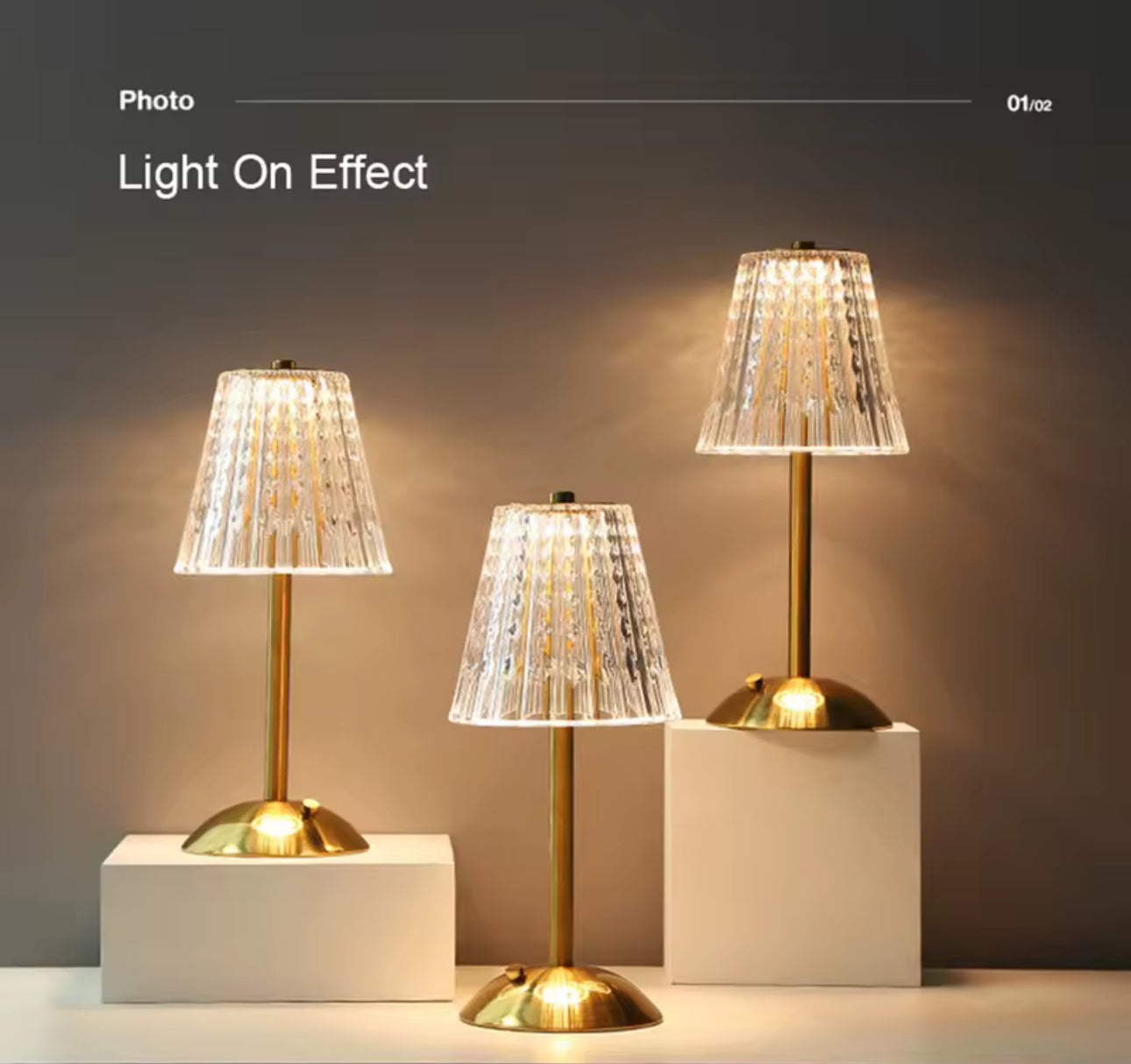 MTech Nordic Crystal Rechargeable Table Lamp LED Bar Lamp Touch Dimmable Golden Desk Lamp Living Room Bedroom-Various Options