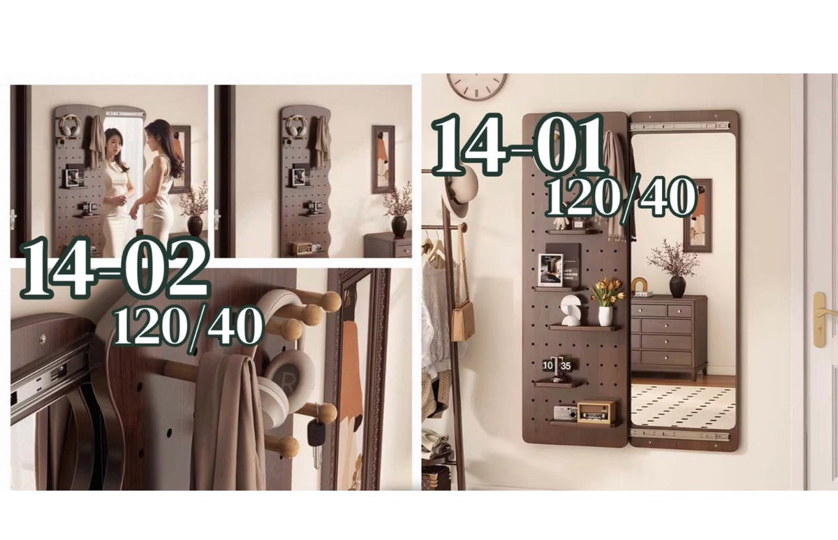MFURN Multifunctional Full Length Mirror Wood With Shelf And Hooks 120x40cm