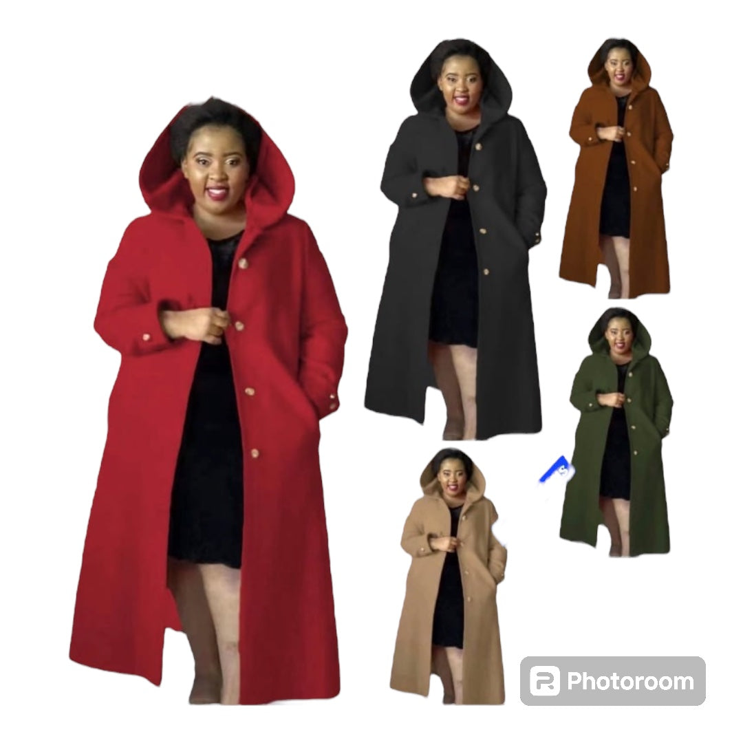 Ladies Hooded Mid Length Trench Coat-Various Colours