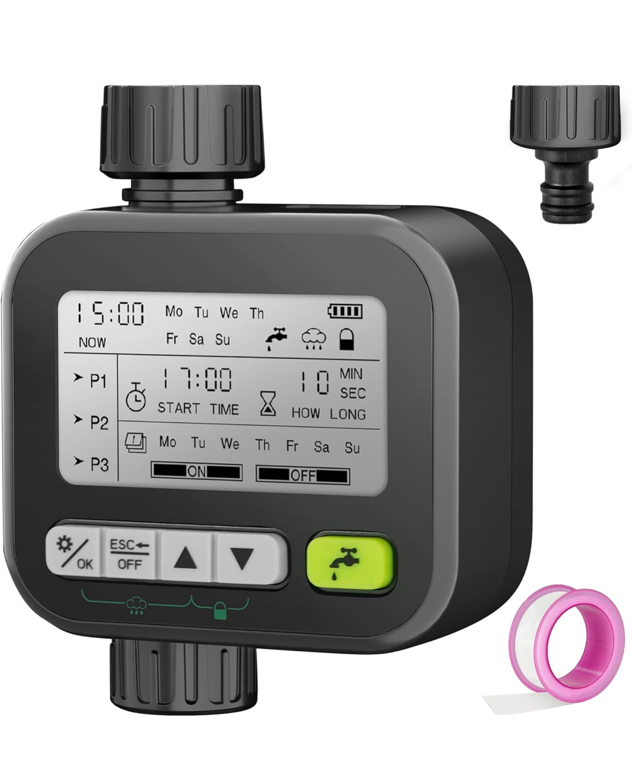 MTech Sprinkler Timer, Water Timers for Hoses Programmable,Irrigation Timer Outdoor with 3-Time Modes/Rain Delay/Manual Watering, Ipx5 Waterproof,1 Outlet