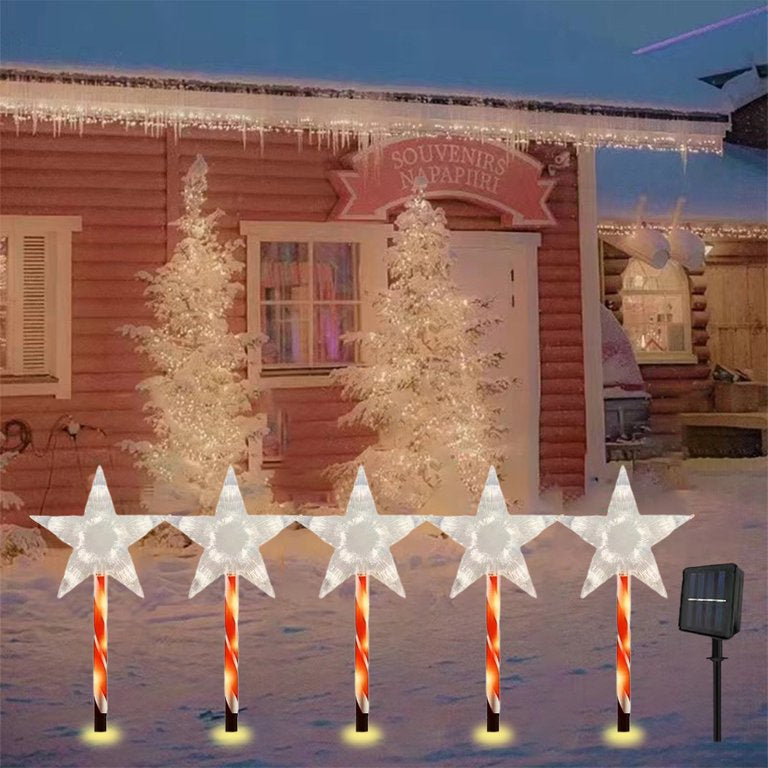 MTech Christmas Solar Lights 5-Pack – Outdoor Star & Snowflake Pathway Lights