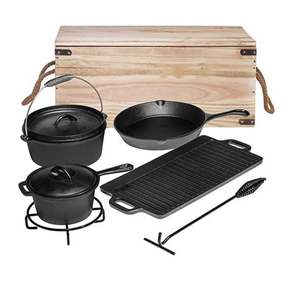 MHome 7 Piece Heavy Duty Cast Iron Dutch Oven Camping Cooking Set