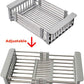 Expandable Dish Drying Rack, Utensil Holder over Sink Stainless Steel Dish Drainer Holder Functional Kitchen Sink Organizer for Vegetable and Fruit