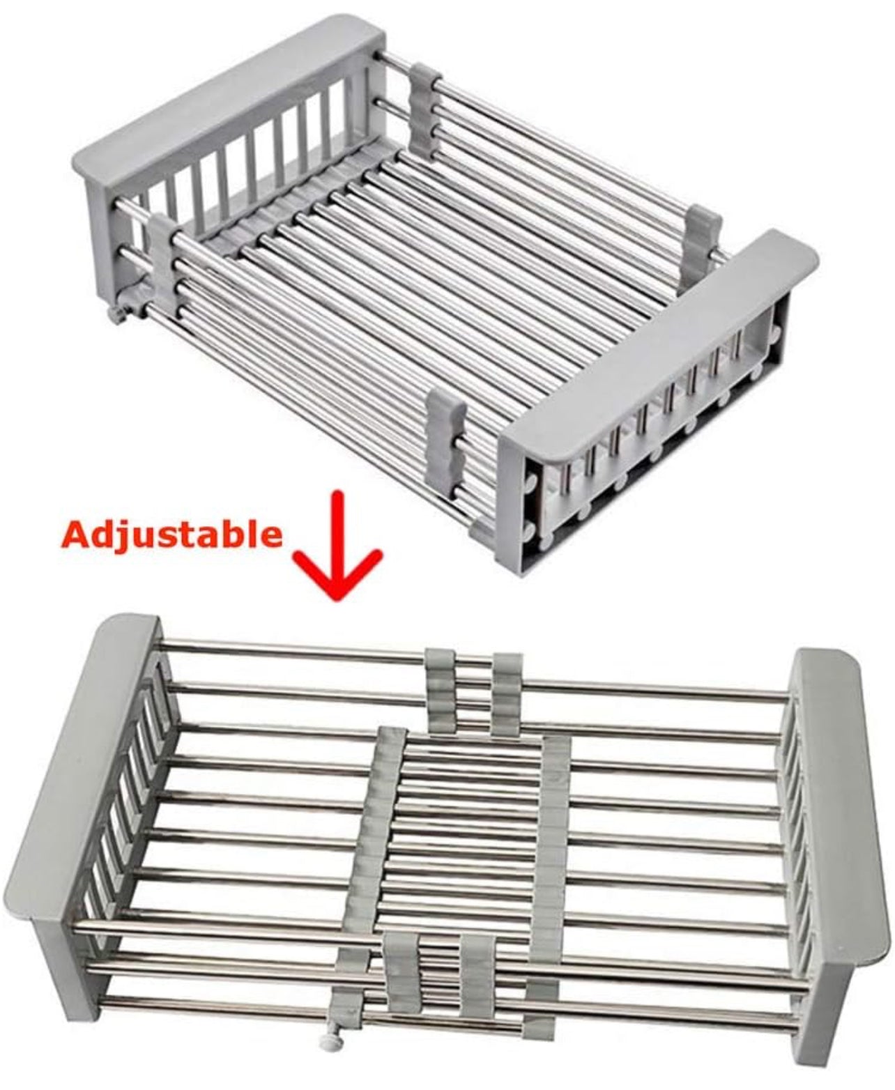 Expandable Dish Drying Rack, Utensil Holder over Sink Stainless Steel Dish Drainer Holder Functional Kitchen Sink Organizer for Vegetable and Fruit