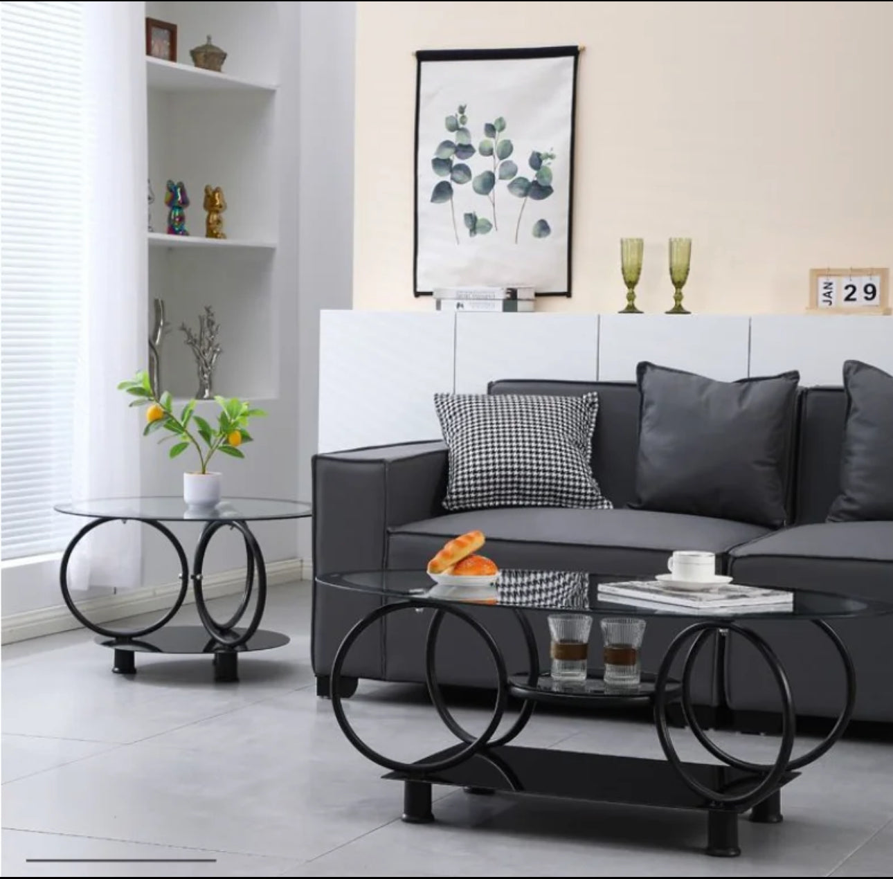 Oval & Round Shaped Glass Table-Available In Black or White