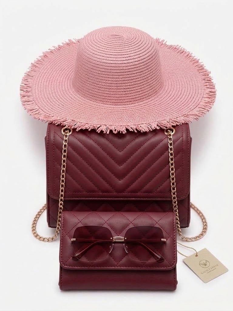 Women’s 4-Piece Fashion Set – Handbag, Wallet, Sunglasses & Summer Hat