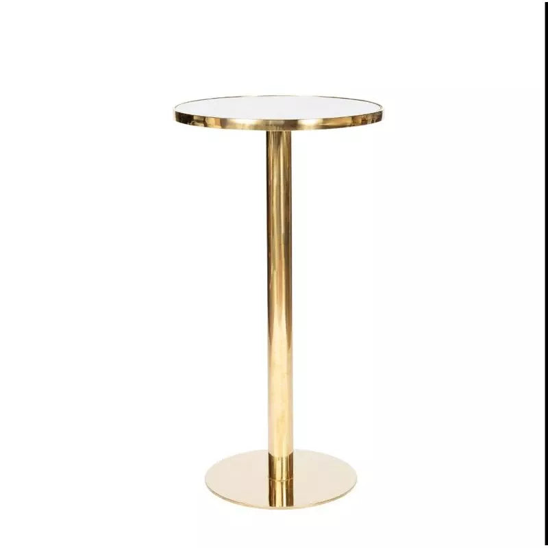 Gold Metal Standing Pub Table, Kitchen Round Marble Height Cocktail Desk, Easy to Assemble Modern Bar/Living Room Furniture Bistro Cocktail Table