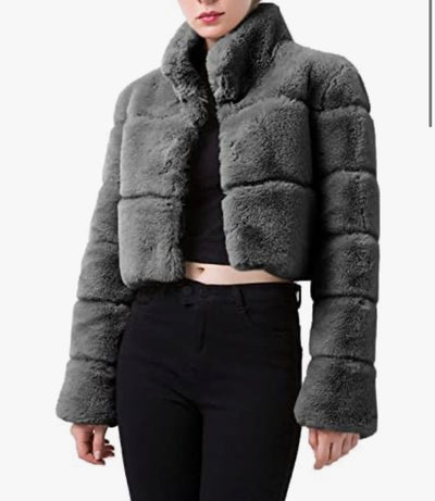 Ladies Faux Fur Cropped Jacket-Various Colours