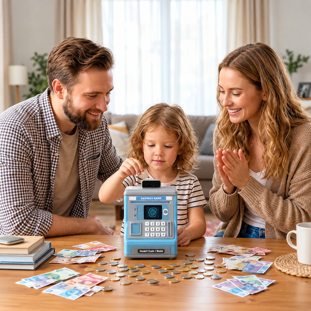 Electronic Money Box for Kids, Password and Fingerprint Simulation Toy ATM