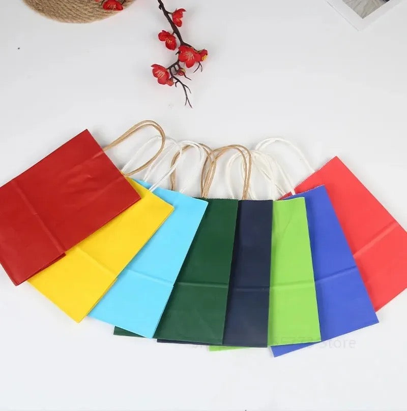 Kraft Paper Bag with Handles Solid Color Gift Packing Bags for Store Clothes Wedding Christmas Supplies Handbags Kit - 12pc