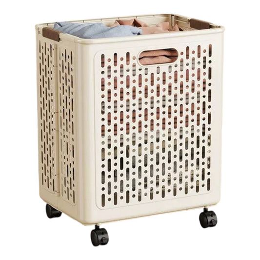 MHome Foldable Laundry Basket with Wheels & Handles, Collapsible Plastic Storage Bin For Clothes Toys,Space-Saving Organizer, Durable Ventilated Waterproof Laundry Cart