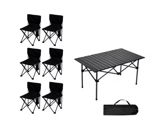 MHome Foldable Outdoor Table & 6 Chairs – Portable Camping, Picnic & Backyard Set