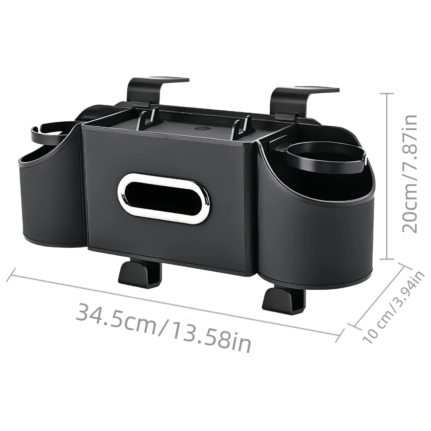 Car Back Seat Organizer with Cup & Tissue Holder, Hooks & Storage Tray Plus