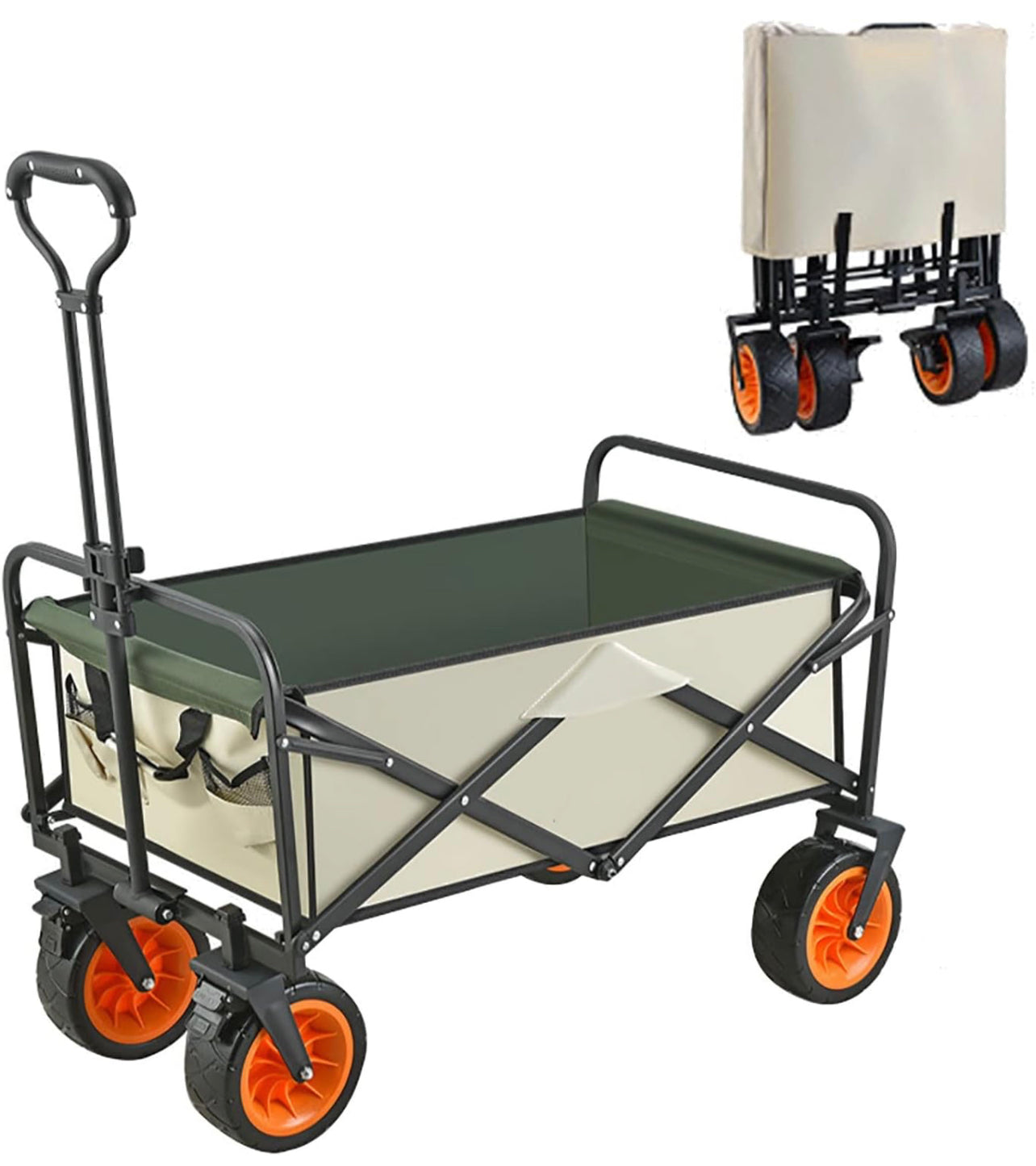 Collapsible Folding Wagon, Heavy Duty Utility Wagon Cart Foldable Collapsible Wagon With All-Terrain Wheels Outdoor Camping Garden Cart