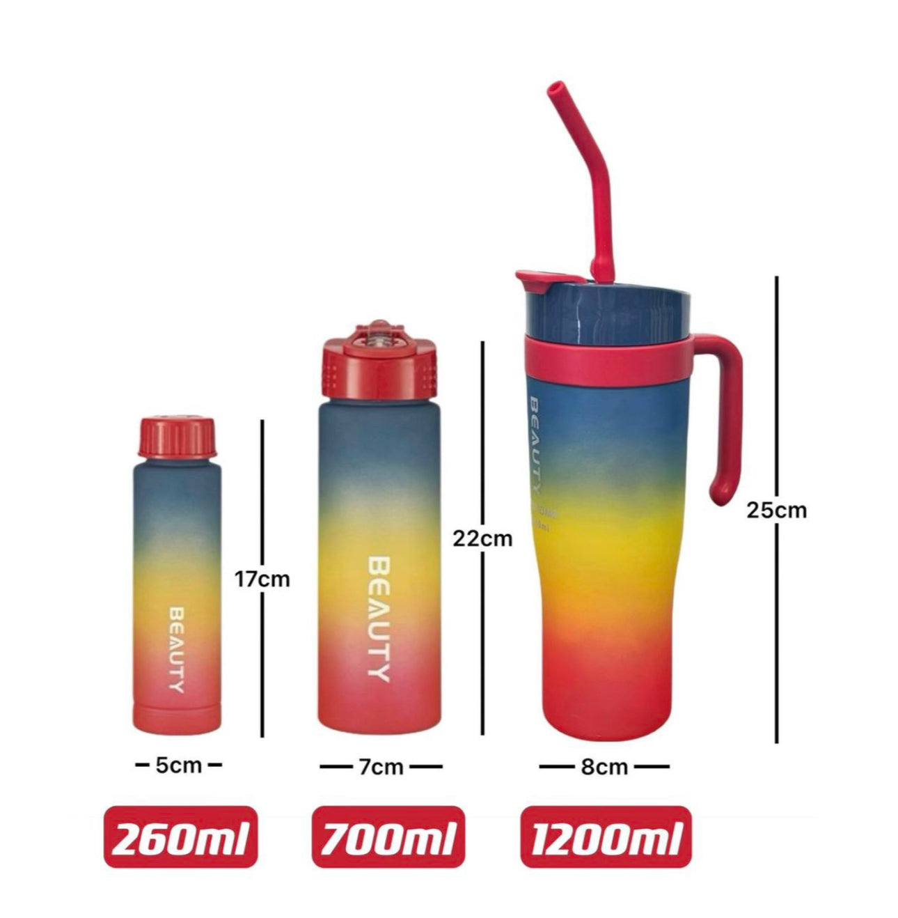 MHome 3-Piece Water Bottles with Handle & Straw in Dazzling Colours